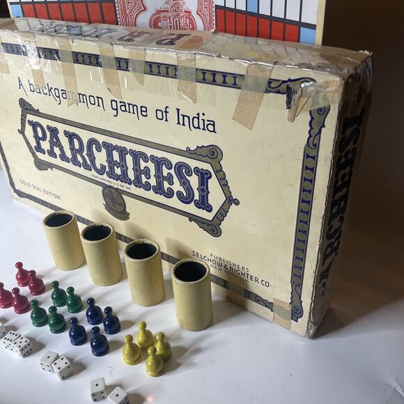 Vintage Parcheesi Gold Seal Edition 1959 Selchow & Righter co. Complete Set - Picture 4 of 12